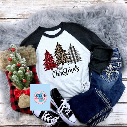 Merry Christmas Plaid & Leopard Trees