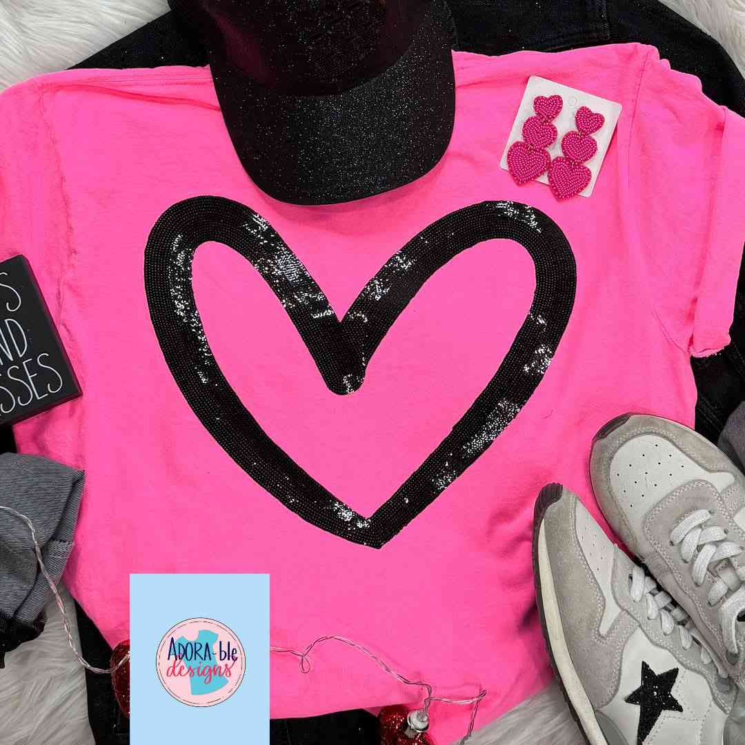 Black Heart Sequin Patch