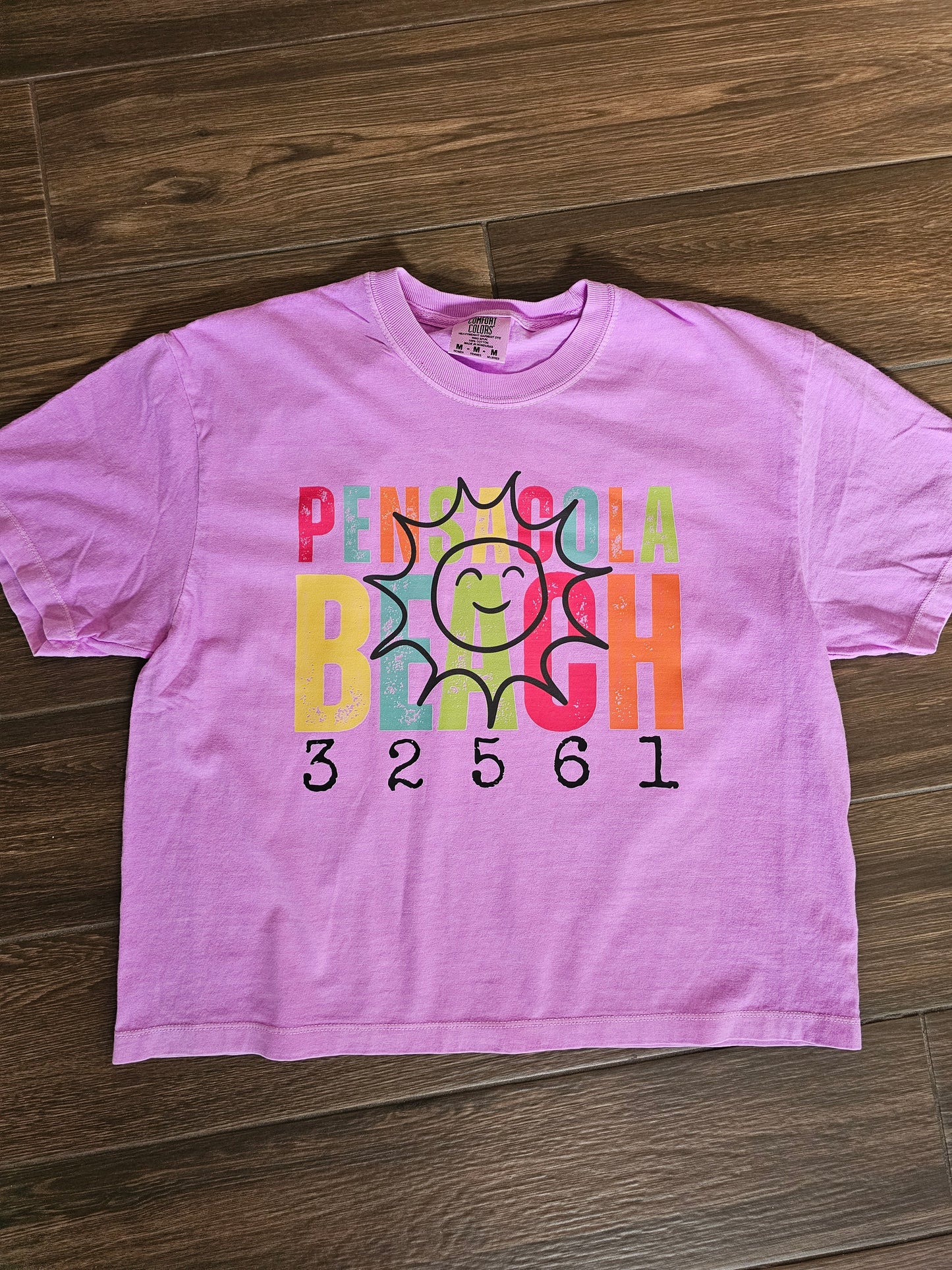 Pensacola Beach Neon Violet Comfort Colors Crop Tshirt