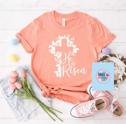 He is Risen White Floral Cross