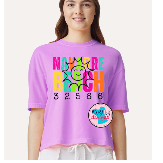 Navarre Beach Neon Violet Comfort Colors Crop Tshirt